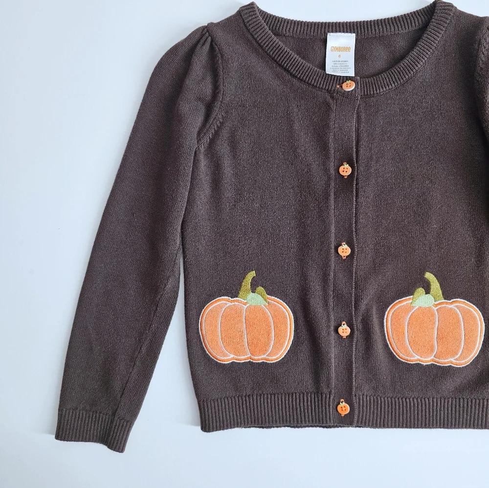 Gymboree Chocolate Cardigan with Orange Pumpkin Accents